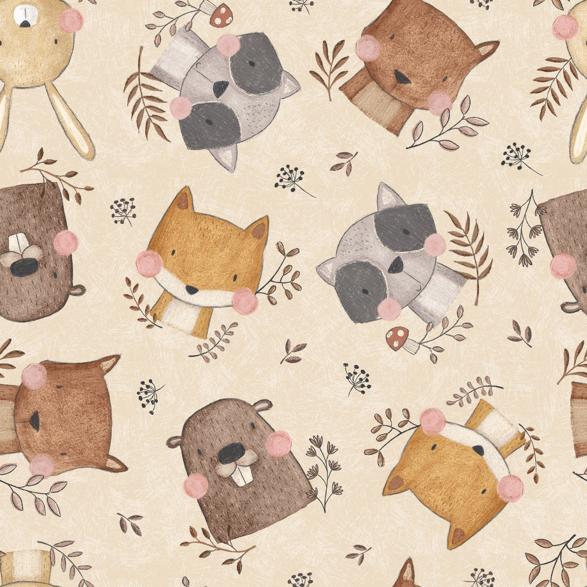 Waldtier-Köpfe Beige – Muster 008_029_02